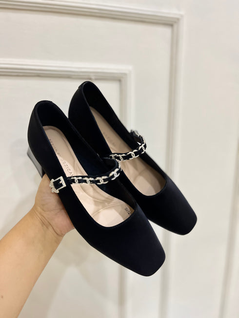 Women Stylish Rhinestone Decor Buckle Strap Block Mary Jane Heel